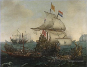 Vroom Hendrick Cornelisz Navires Néerlandais Ramassant des galères espagnoles au large de la côte flamande en 1602 Batailles navale Peinture à l'huile